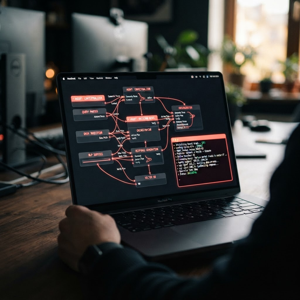 AI agent workflow on a laptop